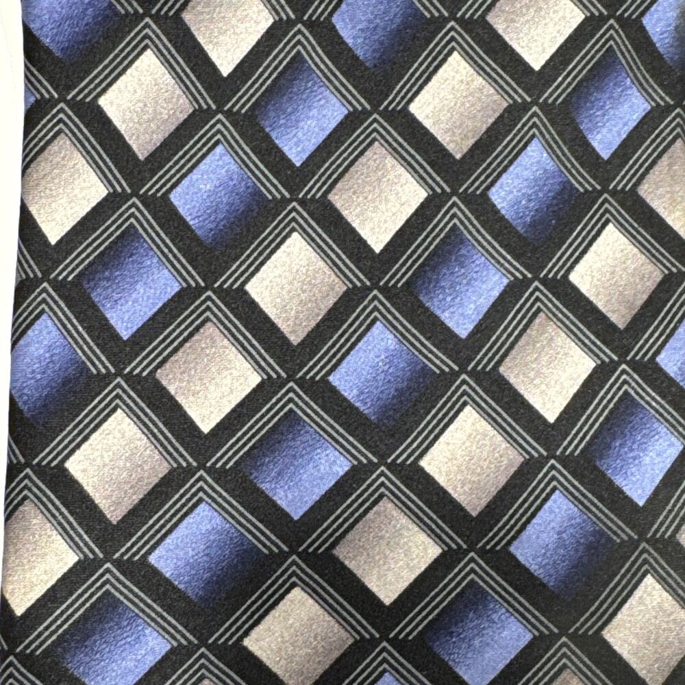Giorgio Brutini Long Silk Tie Black Blue Gray Geometric Men Foulard Necktie 62x4 - Picture 3 of 6